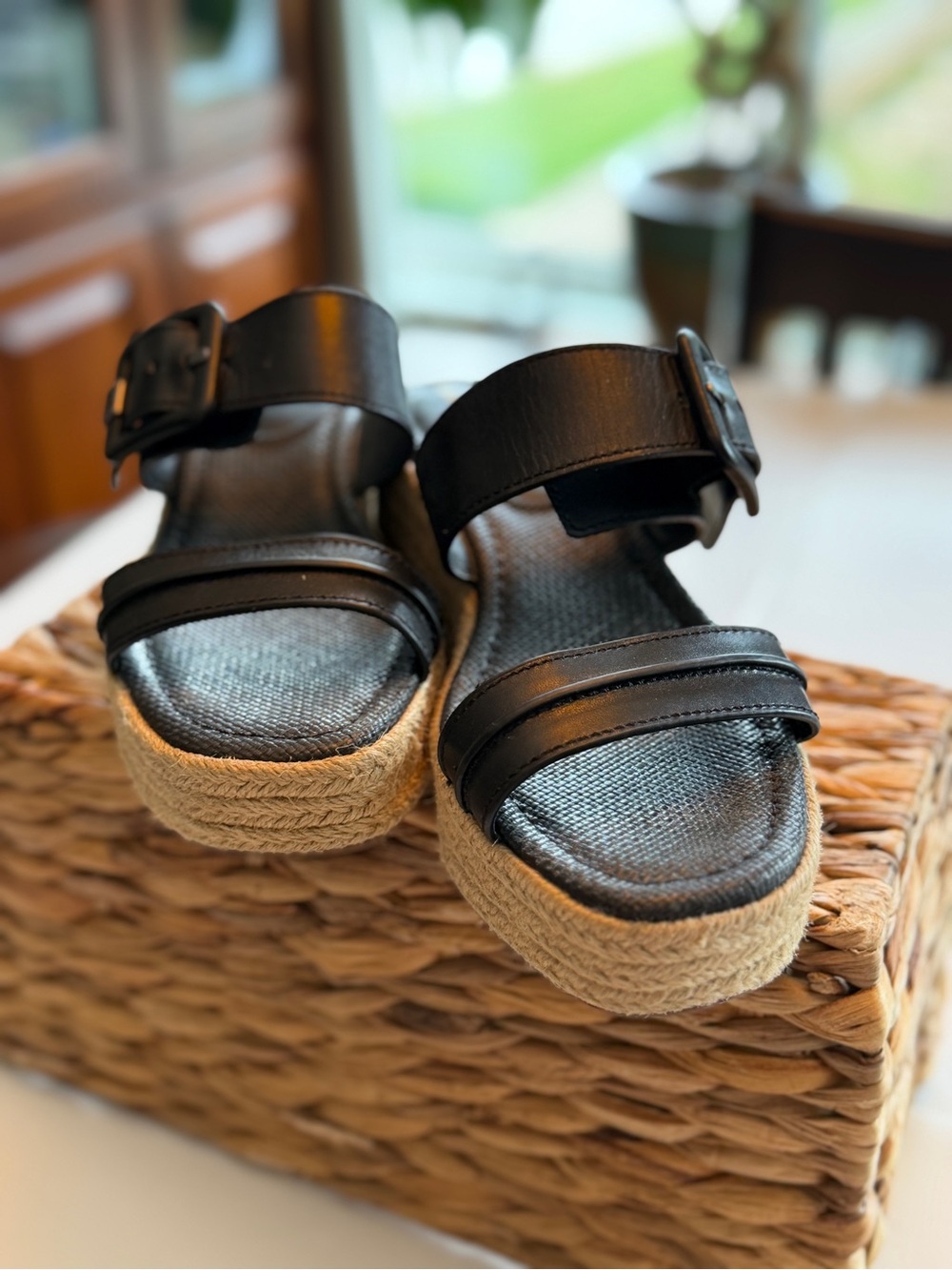 Sam Edelman Black Leather Platform Espadrille Sandals